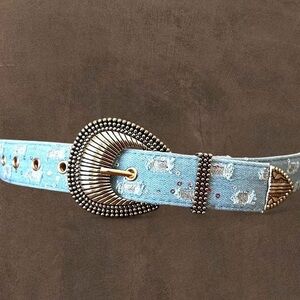 Blue Denim Belt with Silver Accents
